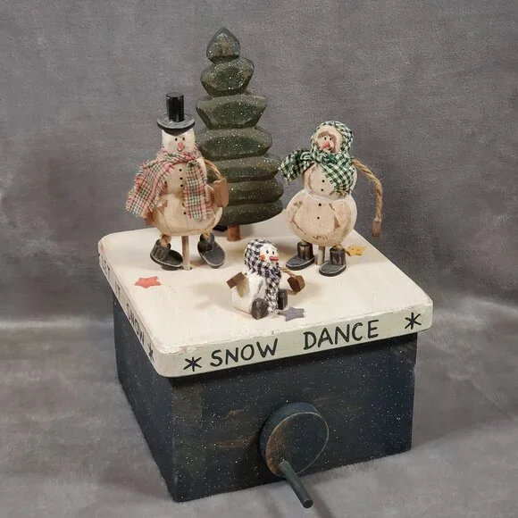 Handcrafted Vintage Toy Wooden Hand Crank Dancing Snowman Family ❄️Snow Dance❄️ - Picture 1 of 7